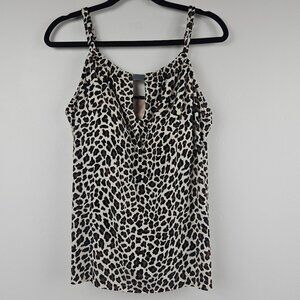 LEOPARD PRINT SWIM TOP SHIRT Womens L NWT Swimsuit Top Only Animal Print New Y2K